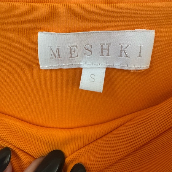 MESHKI Strapless Orange Bodycon Midi Dress Size Small - Picture 4 of 5